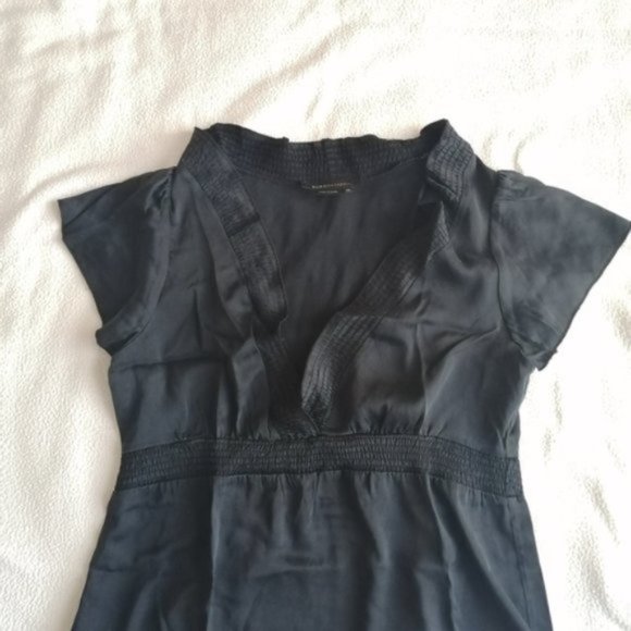 BCBGMaxAzria Black Flowy Neck Silk Blouse - Picture 3 of 13